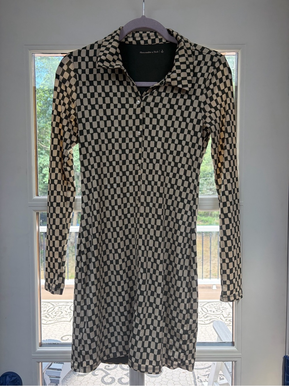 Abercrombie & Fitch Green Checkerboard Long Sleeve Dress